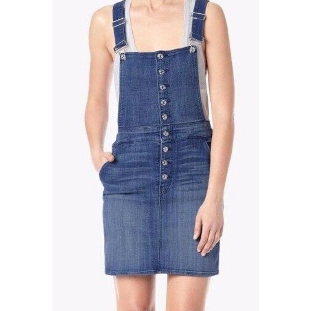 7 FOR ALL MANKIND BLUE FASHION OVERALL STRETCH DRESS MEDIUM BROKEN Size 29 NWT